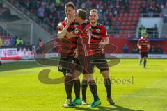 2. BL - Saison 2017/2018 - FC Ingolstadt 04 - Arminia Bielefeld - Stefan Kutschke (#20 FCI) mit dem Kopfball zum 1:0 Führungstreffer - jubel - Robert Leipertz (#13 FCI) - Foto: Meyer Jürgen