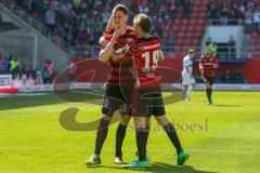 2. BL - Saison 2017/2018 - FC Ingolstadt 04 - Arminia Bielefeld - Stefan Kutschke (#20 FCI) mit dem Kopfball zum 1:0 Führungstreffer - jubel - Robert Leipertz (#13 FCI) - Foto: Meyer Jürgen