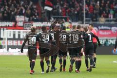 2. Bundesliga - Fußball - FC Ingolstadt 04 - SpVgg Greuther Fürth - Tor Jubel 2:0 Alfredo Morales (6, FCI) mit Marvin Matip (34, FCI) Tobias Schröck (21, FCI) Thomas Pledl (30, FCI) Patrick Ebert (7, FCI) Christian Träsch (28, FCI) Marcel Gaus (19, FCI)