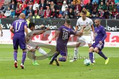 2. Bundesliga - Fußball - FC Ingolstadt 04 - FC Erzgebirge Aue - Darío Lezcano (11, FCI) Torschuß Riese Philipp (Aue 17)Rapp Nicolai (Aue 18)Tiffert Christian (Aue 33) Stefan Kutschke (20, FCI)