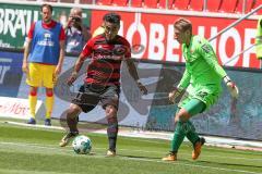 2. BL - Saison 2017/2018 - FC Ingolstadt 04 - 1. FC Union Berlin - Dario Lezcano (#11 FCI) spielt gegen den Torwart Busk Jakob #12 Berlin - Foto: Meyer Jürgen