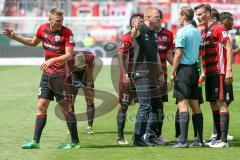 2. BL - Saison 2017/2018 - FC Ingolstadt 04 - 1. FC Union Berlin - Dario Lezcano (#11 FCI) Maik Walpurgis (Trainer FCI) - Marvin Matip (#34 FCI) mit der Leistung der Schiedsrichter nicht zufrieden - Freude - jubel - traurig - Foto: Meyer Jürgen