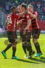 2. BL - Saison 2017/2018 - FC Ingolstadt 04 - Arminia Bielefeld - Stefan Kutschke (#20 FCI) mit dem Kopfball zum 1:0 Führungstreffer - jubel - Robert Leipertz (#13 FCI) - Marvin Matip (#34 FCI) - Foto: Meyer Jürgen