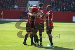 2. Bundesliga - Fußball - FC Ingolstadt 04 - DSC Armenia Bielefeld - Tor Jubel 2:1 Robert Leipertz (13, FCI) Stefan Kutschke (20, FCI) Tobias Schröck (21, FCI) Marvin Matip (34, FCI)
