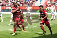 2. Bundesliga - Fußball - FC Ingolstadt 04 - SSV Jahn Regensburg - Marvin Matip (34, FCI) köpft zum Tor, 2:1 Jubel, Antonio Colak (7, FCI) Darío Lezcano (11, FCI)