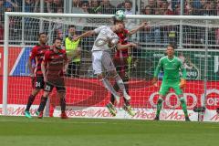 2. BL - Saison 2017/2018 - FC Ingolstadt 04 -1. FC Nürnberg - Stefan Kutschke (#20 FCI) beim Kopfball - Orjan Nyland (#1 Torwart FCI) - Christian Träsch (#28 FCI) - Ewerton Jose Almeida Santos (#4 Nürnberg) - Foto: Meyer Jürgen