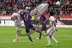 2. Bundesliga - Fußball - FC Ingolstadt 04 - FC Erzgebirge Aue - Sonny Kittel (10, FCI) köpft zu Darío Lezcano (11, FCI) der trifft zum 1:2 Köpke Pascal (Aue 14)Riese Philipp (Aue 17)