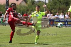 2. Bundesliga - Fußball - Testspiel - FC Ingolstadt 04 - SV Wehen Wiesbaden - Florent Hadergjonaj (33, FCI) flankt zu Darío Lezcano (11, FCI) und trifft zum 2:0, Jubel Tor Sebastian Mrowca (WW)