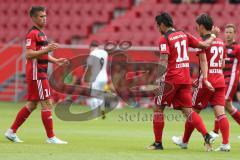 2. BL - Saison 2017/2018 - FC Ingolstadt 04 - VFB Eichstätt - Freundschaftsspiel - Ryoma Watanabe (#23 FCI) mit dem 1:0 Führungstreffer -Stefan Lex (#14 FCI) - Dario Lezcano (#11 FCI) -  Jubel - Tor - Foto: Meyer Jürgen