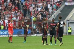 2. Bundesliga - Fußball - Fortuna Düsseldorf - FC Ingolstadt 04 - Enttäuschung hängende Köpfe Niederlage 3:0 nach dem Spiel, Torwart Örjan Haskjard Nyland (1, FCI) Marcel Gaus (19, FCI) Darío Lezcano (11, FCI) Tobias Schröck (21, FCI) Marvin Matip (34, FC