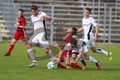 Regionalliga Bayern - Saison 2017/2018 - FC Ingolstadt 04 II - VFR Garching - Ryoma Watanabe rot FCI II wird gefoult von Hiroki Kotani weiss Garching - Foto: Meyer Jürgen