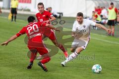 Regionaliga Bayern 2017/18 - FC Ingolstadt 04 II - FC Memmingen - Maurice Multhaup weiss FCI - Zweckbronner Daniel rot #20 Memmingen -  Foto: Jürgen Meyer