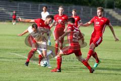 Regionaliga Bayern 2017/18 - FC Ingolstadt 04 II - FC Memmingen - Maurice Multhaup weiss FCI - Zweckbronner Daniel rot #20 Memmingen -  Foto: Jürgen Meyer