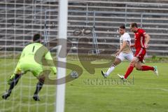 Regionaliga Bayern 2017/18 - FC Ingolstadt 04 II - FC Memmingen - Maurice Multhaup weiss FCI II - Gruber Martin Torwart Memmingen -  Foto: Jürgen Meyer