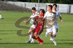 Regionaliga Bayern 2017/18 - FC Ingolstadt 04 II - FC Memmingen - Maurice Multhaup weiss FCI II - Schröder Rene rot Memmingen -  Foto: Jürgen Meyer