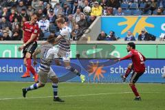 2. Bundesliga - MSV Duisburg - FC Ingolstadt 04 - Stefan Kutschke (20, FCI) köpft zum Tor, Stanislav Iljutcenko (11 Duisburg) Havard Nielsen (28 Duisburg) Almog Cohen (8, FCI)