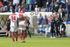 2. Bundesliga - Fußball - 1. FC Magdeburg - FC Ingolstadt 04 - Halbzeitpause, Stefan Kutschke (20, FCI) wird von Fans beschimpft, Zunge raus, Marvin Matip (34, FCI)