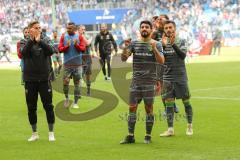 2. Bundesliga - Hamburger SV - FC Ingolstadt 04 - Sieg 0:3 für den FCI, Jubel mit den Fans, Almog Cohen (8, FCI) Konstantin Kerschbaumer (7, FCI) Cenk Sahin (17, FCI)