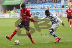 2. Bundesliga - MSV Duisburg - FC Ingolstadt 04 - Stefan Kutschke (20, FCI) wird am Trikot von Joseph Baffoe (5 Duisburg) gezogen