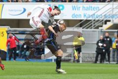 2. Bundesliga - SC Paderborn - FC Ingolstadt 04 - Zweikampf, Jonatan Kotzke (25 FCI) und unten Sebastian Vasiliadis (Paderborn 39)