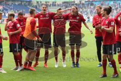 2. Bundesliga - MSV Duisburg - FC Ingolstadt 04 - Spiel ist aus, Jubel am Feld vor den Fans, Tanz Thorsten Röcher (29 FCI) Stefan Kutschke (20, FCI) Konstantin Kerschbaumer (7, FCI) Björn Paulsen (4, FCI) Jonatan Kotzke (25 FCI)