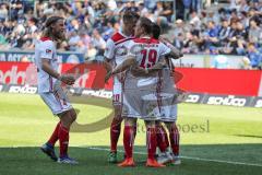 2. Bundesliga - Arminia Bielefeld - FC Ingolstadt 04 - Thomas Pledl (30, FCI) stürmt zum 0:3 Tor Jubel, Björn Paulsen (4, FCI) Marcel Gaus (19, FCI) Stefan Kutschke (20, FCI) Darío Lezcano (11, FCI)