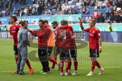 2. Bundesliga - MSV Duisburg - FC Ingolstadt 04 - Spiel ist aus, Jubel am Feld vor den Fans, Co-Trainer Mark Fotheringham (FCI) Robin Krauße (23, FCI) Thomas Pledl (30, FCI) fc10#