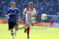 2. Bundesliga - Arminia Bielefeld - FC Ingolstadt 04 - Stefan Kutschke (20, FCI) #links Brian Behrendt (3 Bielefeld)