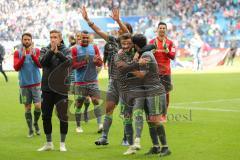 2. Bundesliga - Hamburger SV - FC Ingolstadt 04 - Sieg 0:3 für den FCI, Jubel mit den Fans, Konstantin Kerschbaumer (7, FCI) Cenk Sahin (17, FCI) Almog Cohen (8, FCI)