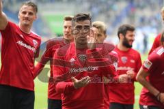 2. Bundesliga - MSV Duisburg - FC Ingolstadt 04 - Spiel ist aus, FCI Sieg 2:4, Jubel bei den Fans, Darío Lezcano (11, FCI) Stefan Kutschke (20, FCI) Konstantin Kerschbaumer (7, FCI)