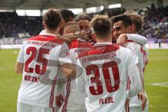 2. Bundesliga - FC Erzgebirge Aue - FC Ingolstadt 04 - Malcolm Cacutalua (Aue 21) macht Eigentor zum 0:3, Jubel Darío Lezcano (11, FCI), Björn Paulsen (4, FCI) Thomas Pledl (30, FCI) Sonny Kittel (10, FCI) Mergim Mavraj (15, FCI)