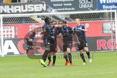 2. Bundesliga - SC Paderborn - FC Ingolstadt 04 - Philipp Klement (Paderborn 21) trifft zum Ausgleich 1:1, Jubel mit Collins, Jamilu (Paderborn 29) Strohdiek, Christian (Paderborn 5) und Sebastian Vasiliadis (Paderborn 39)