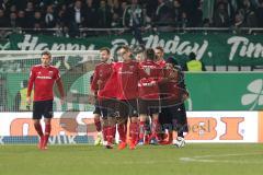2. Bundesliga - SpVgg Greuther Fürth - FC Ingolstadt 04 - Sieg Jubel nach dem Spiel Konstantin Kerschbaumer (7, FCI) Tobias Schröck (21, FCI) Benedikt Gimber (5, FCI) Björn Paulsen (4, FCI) Darío Lezcano (11, FCI) Torwart Philipp Tschauner (22, FCI)