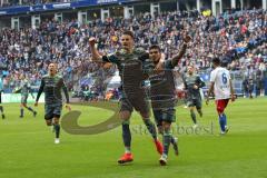 2. Bundesliga - Hamburger SV - FC Ingolstadt 04 - Darío Lezcano (11, FCI) Schuß Tor 0:1, Jubel mit Stefan Kutschke (20, FCI) Konstantin Kerschbaumer (7, FCI)