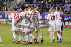 2. Bundesliga - FC Erzgebirge Aue - FC Ingolstadt 04 - Tor Jubel Jonatan Kotzke (25 FCI),mit Mergim Mavraj (15, FCI) Thomas Pledl (30, FCI) Almog Cohen (8, FCI) Darío Lezcano (11, FCI) Christian Träsch (28, FCI)