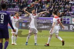 2. Bundesliga - FC Erzgebirge Aue - FC Ingolstadt 04 - Tor Jubel Jonatan Kotzke (25 FCI),mit Mergim Mavraj (15, FCI) Thomas Pledl (30, FCI)