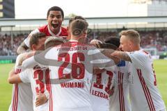 2. Bundesliga - Fußball - SV Wehen Wiesbaden - FC Ingolstadt 04 - Darío Lezcano (11, FCI), Elfmeter, Schuß, Tor 0:2, Jubel mit Paulo Otavio (6, FCI) Phil Neumann (26, FCI) Sonny Kittel (10, FCI) Thomas Pledl (30, FCI)