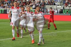 2. Bundesliga - Fußball - Darío Lezcano (11, FCI)  wird gefoult - Elfmeter - Torwart Markus Kolke (1 SVW)  - Jubel - Thomas Pledl (30, FCI)  - 0:2 Führungstreffer - SV Wehen Wiesbaden - FC Ingolstadt 04 -