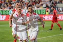 2. Bundesliga - Fußball - SV Wehen Wiesbaden - FC Ingolstadt 04 - Darío Lezcano (11, FCI), Elfmeter, Schuß, Tor 0:2, Jubel mit Thomas Pledl (30, FCI) Stefan Kutschke (20, FCI)