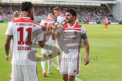 2. Bundesliga - Fußball - SV Wehen Wiesbaden - FC Ingolstadt 04 - Darío Lezcano (11, FCI), Elfmeter, Schuß, Tor 0:2, Jubel mit Almog Cohen (8, FCI), geballte Fäuste