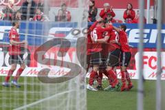 2. BL - Saison 2018/2019 - FC Ingolstadt 04 - Holstein Kiel - Der 1:0 Treffer durch Dario Lezcano (#11 FCI) - jubel - Stefan Kutschke (#20 FCI) - Foto: Meyer Jürgen