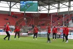 2. BL - Saison 2018/2019 - FC Ingolstadt 04 - DSC Arminia Bielefeld - Die Mannschaft beim beim warm machen - Sonny Kittel (#10 FCI) - Dario Lezcano (#11 FCI) - Marcel Gaus (#19 FCI) - Foto: Meyer Jürgen