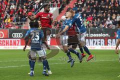 2. Bundesliga - FC Ingolstadt 04 - Hamburger SV - Osayamen Osawe (14, FCI) Kopfball gegen van Drongelen, Rick (4 HSV) Bates, David (5 HSV) Mangala, Orel (25 HSV)