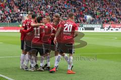 2. Bundesliga - FC Ingolstadt 04 - SV Darmstadt 98 - Darío Lezcano (11, FCI) köpft zium 2:0 Tor Jubel, Mergim Mavraj (15, FCI), Stefan Kutschke (20, FCI) Konstantin Kerschbaumer (7, FCI) Björn Paulsen (4, FCI)