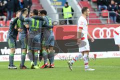 2. Bundesliga - FC Ingolstadt 04 - SSV Jahn Regensburg - Tor Ausgleich Sonny Kittel (10, FCI) Jubel mit Konstantin Kerschbaumer (7, FCI) Robert Leipertz (13, FCI) Darío Lezcano (11, FCI)