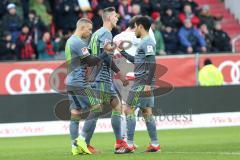 2. Bundesliga - FC Ingolstadt 04 - SSV Jahn Regensburg - Tor Ausgleich Sonny Kittel (10, FCI) Jubel mit Paulo Otavio (6, FCI) Phil Neumann (26, FCI)