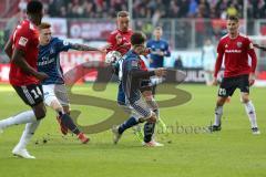 2. Bundesliga - FC Ingolstadt 04 - Hamburger SV - Osayamen Osawe (14, FCI) Bates, David (5 HSV) van Drongelen, Rick (4 HSV) Sonny Kittel (10, FCI) hinten Stefan Kutschke (20, FCI) rechts