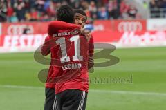 2. Bundesliga - FC Ingolstadt 04 - SV Darmstadt 98 - Darío Lezcano (11, FCI) köpft zum Tor 2:0 Jubel mit Paulo Otavio (6, FCI)