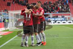 2. Bundesliga - FC Ingolstadt 04 - SV Darmstadt 98 - Darío Lezcano (11, FCI) köpft zium 2:0 Tor Jubel, Mergim Mavraj (15, FCI), Stefan Kutschke (20, FCI) Konstantin Kerschbaumer (7, FCI)