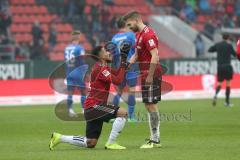 2. Bundesliga - FC Ingolstadt 04 - 1. FC Heidenheim - Tor Jubel Darío Lezcano (11, FCI) 1:0, betet und Robert Leipertz (13, FCI) bedankt sich